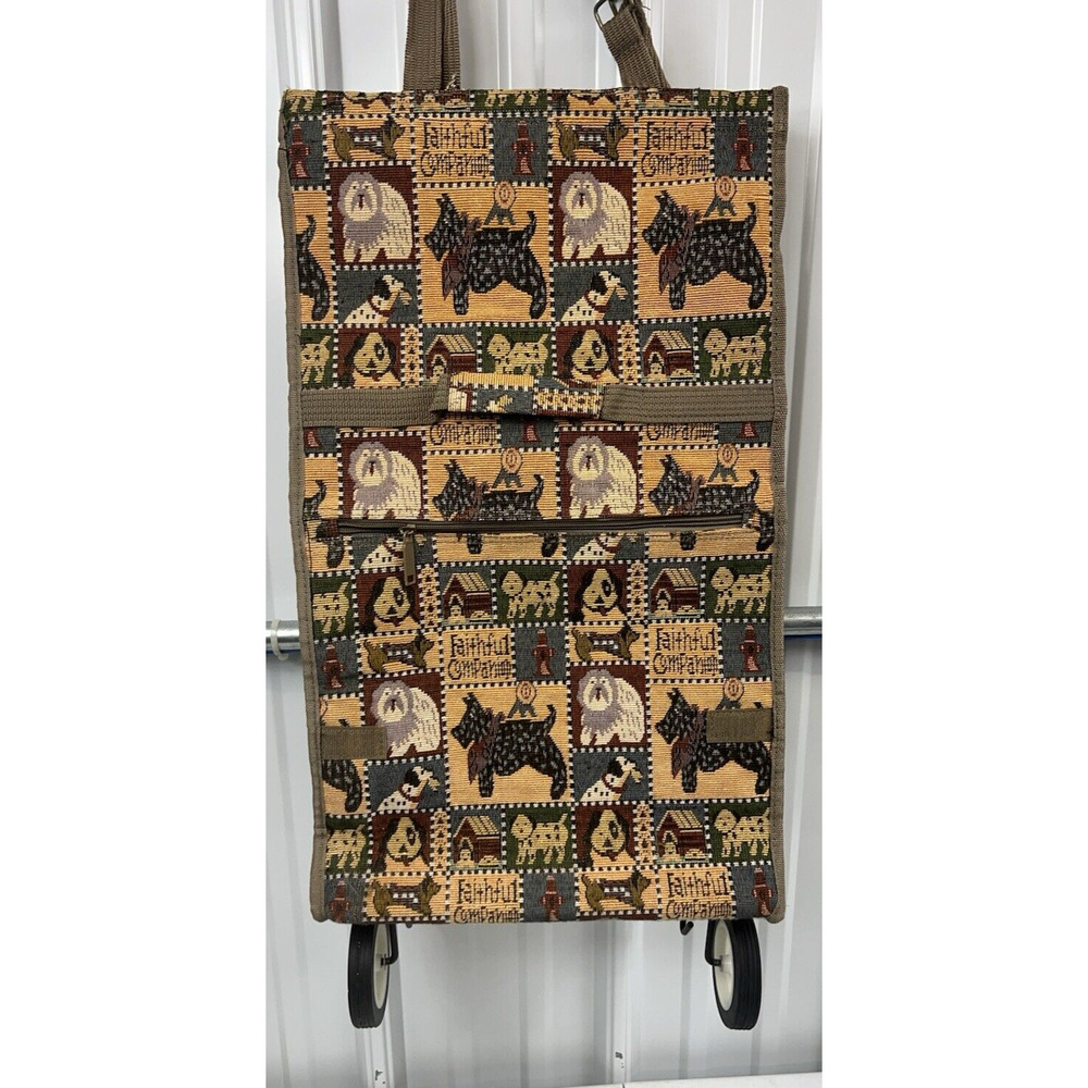 Faithful Companion Tapestry Shopping Travel Tote Bag Wheels Folding, Collapsable - Picture 4 of 5